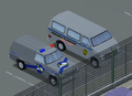 Undamaged model of the new version of police cars, and prisoner transport vans.