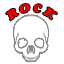 Rock word with a skull decal, can appear on regular or rock t-shirts.