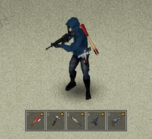 Player with several weapons attached