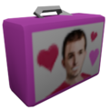 The pink lunchbox featuring one of the writers, Will Porter.